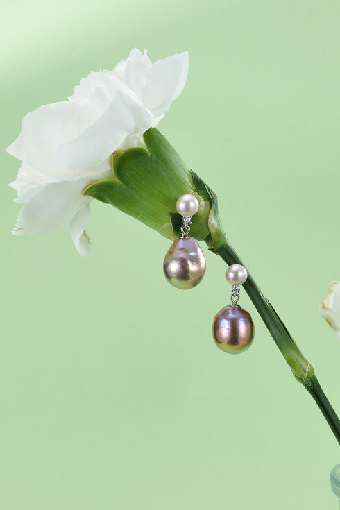 Dual Pink Purple Baroque Pearl Earrings – Sterling Silver